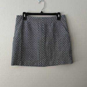 Elegant Blue and White Geometric Pattern Mini Skirt With Pockets